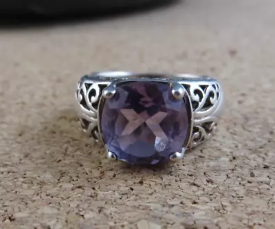 Vintage 2.65 Ct Lt Purple Amethyst Filigree Sterling Silver Solitaire Ring #1449 • $134.96