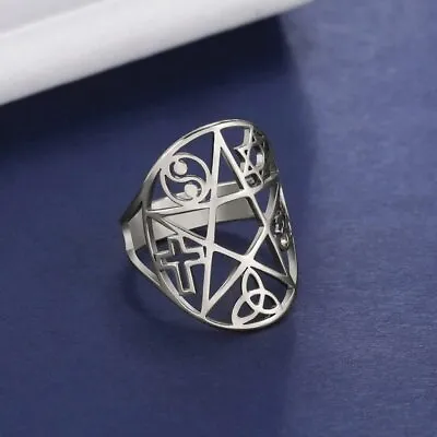 Pentagram Adjustable Ring For Men Women Triquetra Cross Star OM Symbol Religious • £4.31