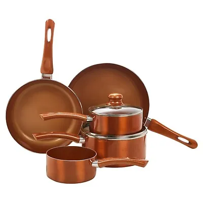 5 PCS URBN-CHEF Ceramic Copper Induction Cooking Pots Lid Saucepans Cookware Set • £45.99