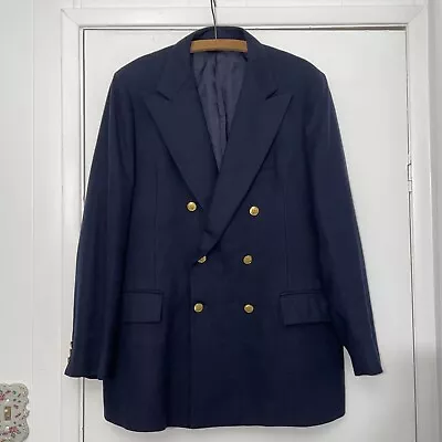 STANLEY BLACKER Mens Size 48 Navy Blue Lined Double Breasted Sport Coat Wool • $16.99