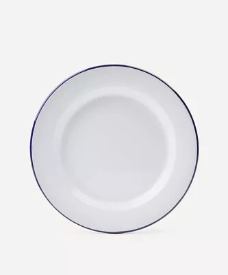 NEW FALCON ENAMELWARE White With Blue Rim Dinner Plate - 9.5 Inches / 24 Cm • £14.47