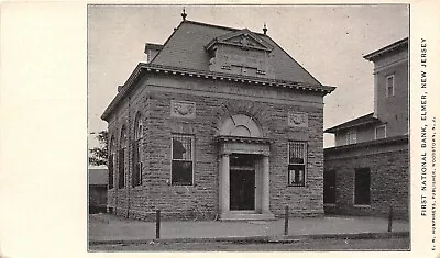 Elmer New Jersey~First National Bank~Bicycle Leans On Stones~1905 B&W Postcard • $13