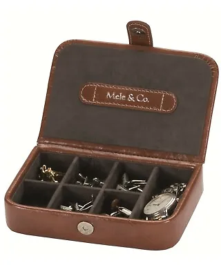 Mele And Co Tan Brown PU Cuff Link And Tie Pin Compartment Travel Case MC1554 • £19.99