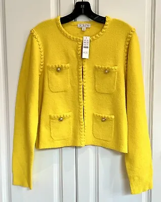 NWT J Crew Size Large Odette Boucle Lady Jacket Crisp Yellow Crochet Trim BR789 • $149