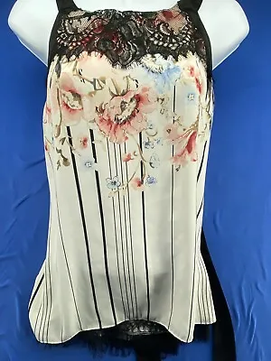 White House Black Market Sleeveless Lace Tank Top White Floral Lined Size 6 Ties • $17.99