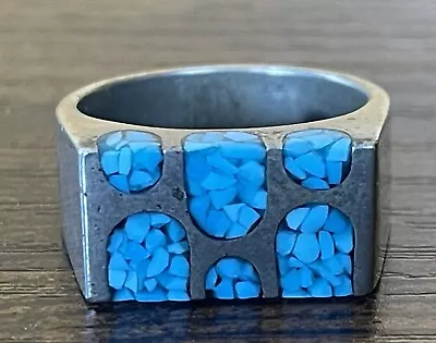 Vintage Signed Dan Whitegoat Sterling Silver With Turquoise Inlay Ring Size 10 • $112