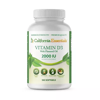 Vitamin D3 2000iu (50mcg) Enhanced With Flaxseed Oil (180 Softgel) • $16.95