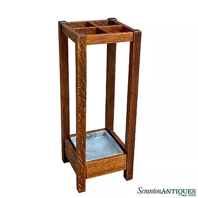 Antique Arts & Crafts Mission Quartersawn Oak Entryway Umbrella Stand • $525