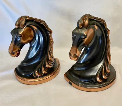 Vintage Horse Head Bookends Cast Metal - 6  Tall X 5  X 3  • $18.99
