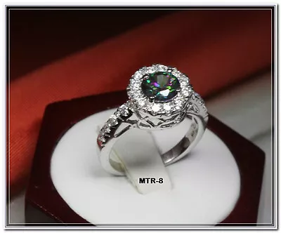 Round Cut Womens Halo Cz Mystic Topaz With Cz Accents Fashion Ring-2.13ctw • $17.31