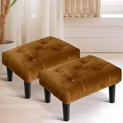  Small Footstool OttomanVelvet Soft Footrest Ottoman With Wood 2PACK Coffee • $89.55