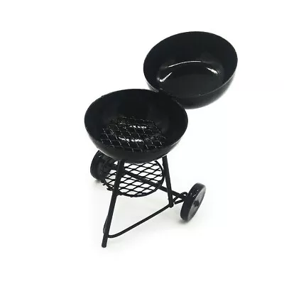 Miniature Alloy Outdoor Round Barbecue Grill Cart 1:12 Dollhouse Garden Decor • $11.29