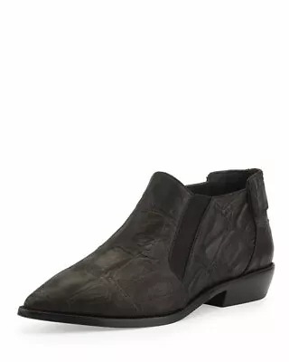 L.A.M.B. Gwen Stefani Memento Black Textured Pointy Toe Bootie Croc Embossed • $69.99