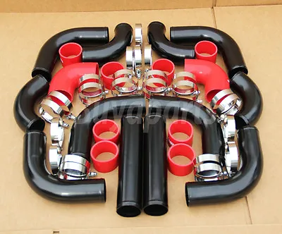 12pcs Turbo Intercooler Black Piping + Red Couplers Kit Crx Del Sol D16 B16 B18 • $126.44