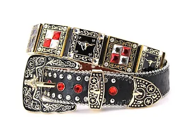 West Belt Genuine Leather Bling Big Rhinestone Longhorn BK RED For Pants Size 30 • $59.99