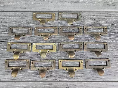 Vintage Index Card Filing Cabinet Brass Drawer Pull Handle Hardware - Lot Of 14 • $30