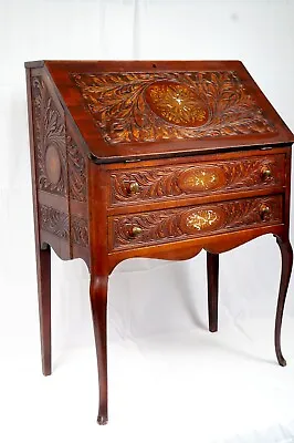 Gorgeous Antique French Style Engraved Secretary Mahogany Desk With Drawers • $950