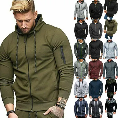 £10.37 • Buy Mens Zip Up Hooded Coat Casual Jacket Hoodie Sweatshirt Gym Muscle Outwear Tops