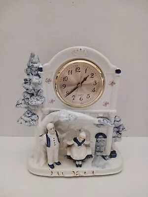 VTG  Golden Years Porcelain Quartz Mantel Shelf Clock Limited Edition Blue White • $17.99