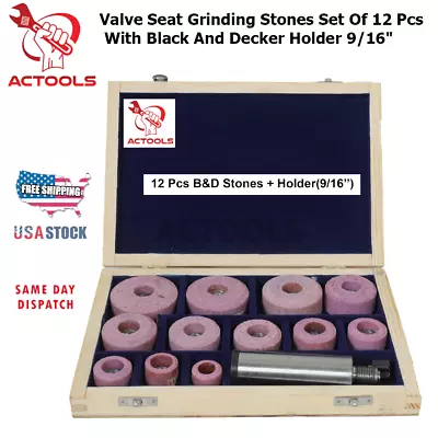 Valve Seat Grinding Stones 12 Pcs With Black And Decker Holder 9/16  USA • $56.05