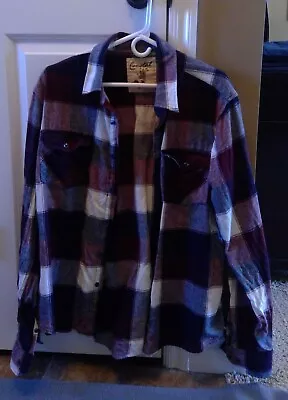 Coastal Mens Long Sleeve Plaid Flannel Button Up Shirt Red Gray Black Size L • $12