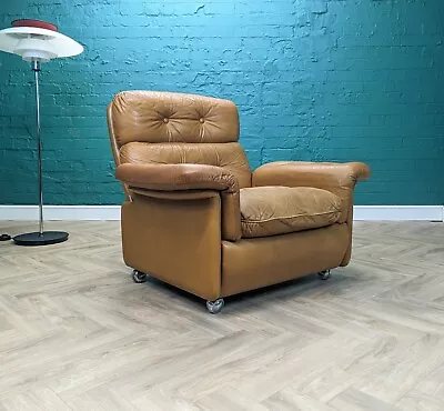 Mid Century Armchair In Tan Leather By Skippers Mobler Danish Chair Vintage • £400.50