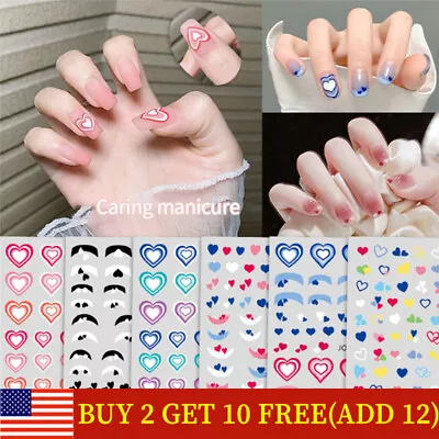 3D Gradient Blooming Love Nail Stickers French Tip Heart Nail Decals Design DIY~ • $7.59