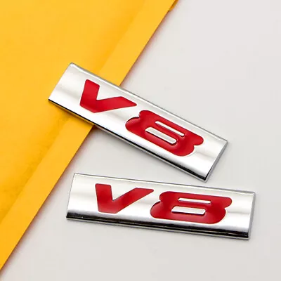 2x Silver Chrome Meal Red V8 Emblem Engine Logo Sport Turbo Car SUV Badge Decal • $9.99