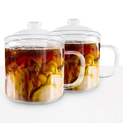 (set Of 2) Doubled Wall Insulated Borosilicate Glass Coffee/tea Mugs With Lid • $32.99