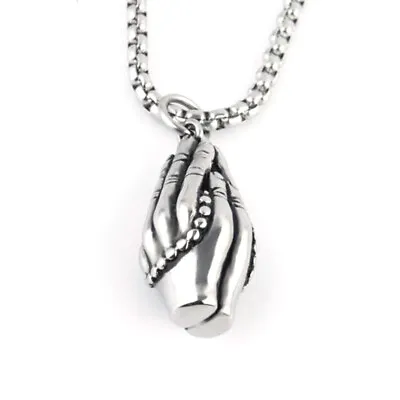 Mens Prayer Praying Hands Charm Pendant Stainless Steel Chain Necklace • $9.95