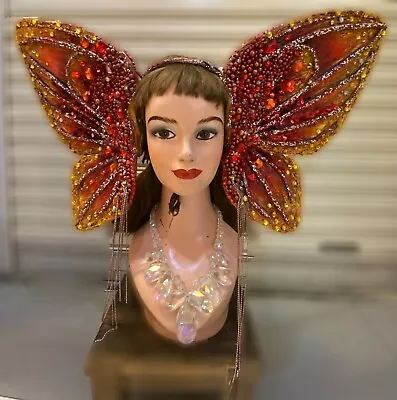 Da NeeNa H959 Red Butterfly Pageant Dance Vegas Drag Cabaret Showgirl Headdress	 • $287.71