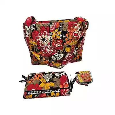 Vera Bradley Bittersweet Crossbody Bag Wallet And Contact Case Set Orange Black • $49.99