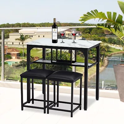 Bar Table Set 3 Piece Dining Set Table & Stools For 2 Kitchen Counter Height New • $119.99