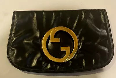 AUTH Vintage GUCCI Blondie Interlocking Leather Clutch Bag Black & Gold Handbag • $499.95