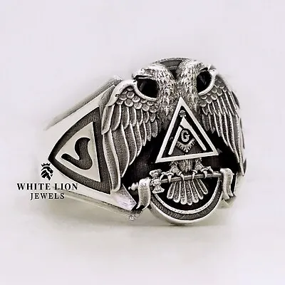 Free Mason Masonic Eagles Birds 925 Sterling Silver Religious Men's Biker Ring • $104.30