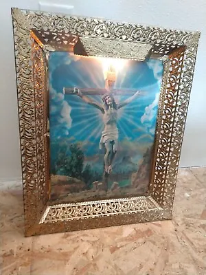 Holographic Jesus  Vintage LENTICULAR PICTURE Religious Wall Hanging With Light • $30