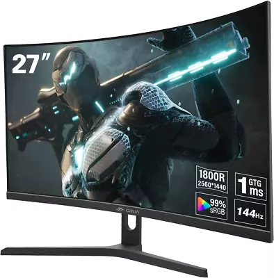 Gaming Monitor Curved 27 Inch QHD 144Hz Computer Monitor 2560 * 1440P 1800R Fr • £202.98