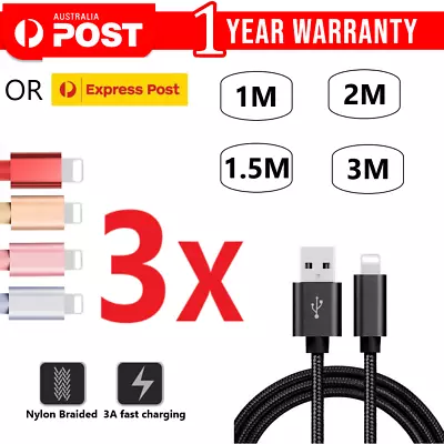 $16.99 • Buy 3X Nylon Fast USB Cable Charger Cord Charging For IPhone XR 11 12 13 14 Pro Ipad