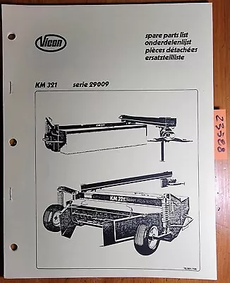 Vicon KM321 Series 29009 Mower Conditioner Parts Manual 70.001.726 • $15