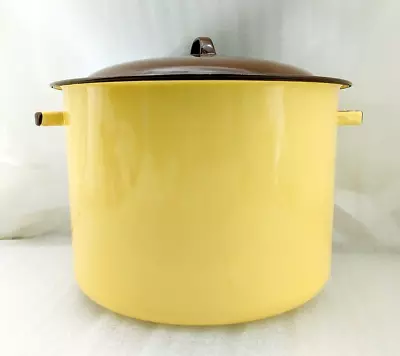 WESTERN WARE Enamelware 12 Quart Stock / Bean Pot With Lid Yellow & Brown • $93.86
