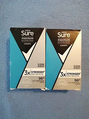 £4.99 • Buy 2 X Men Sure Maximum Protection Cream 3 X Stronger Sweat Protection Clean Scent 