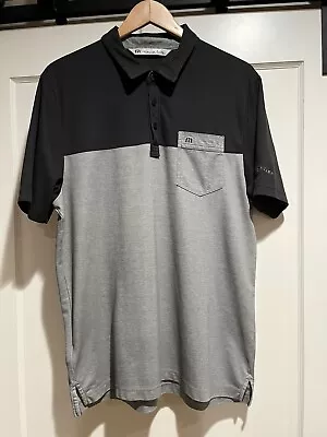 TRAVIS MATHEW Golf Shirt Men’s LARGE Pocket Black & Grey Polo Martis Camp • $25