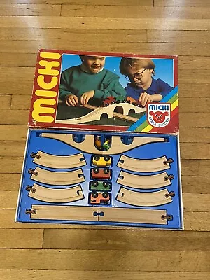 Vtg Micki Wooden Toy Train Bridge People Set Made In Sweden With  Original Box • $44.99