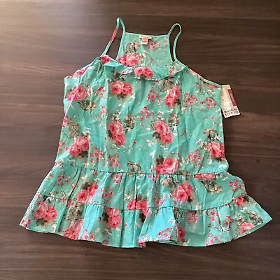 Mossimo Supply Co Womens Jade Green Floral Racerback Babydoll Tank Top Size XXL • $7.88