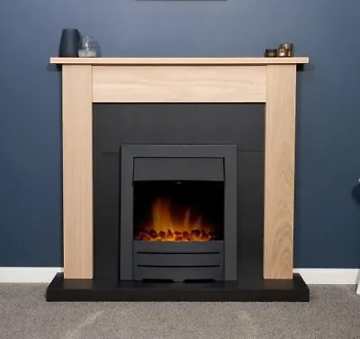 Electric Fire Oak Fireplace Surround Black Hearth Black Led Flame Coal Bnib • £319.97