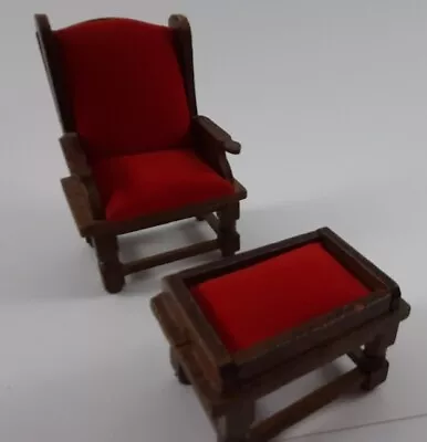 Dollhouse Miniature Vintage Chair & Stool Cushioned Red  1:12 Scale Mission  • $19.99