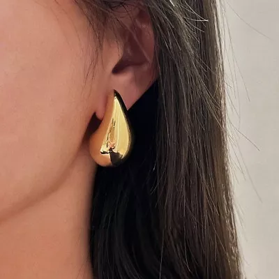 $6.99 • Buy Vintage Chunky Thick Teardrop Glossy Stainless Steel Earrings For Women Jewelry