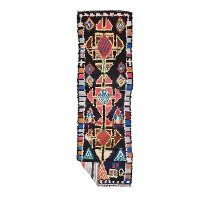 Moroccan Handmade Vintage Runner 2'9x9' Berber Geometric Black & Red Wool Carpet • $274.20