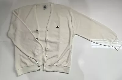 IZOD Lacoste Men's Button-Up Cardigan Sweater White Medium V-Neck Vintage • $26.79