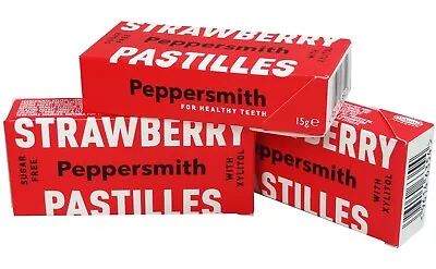 PEPPERSMITH STRAWBERRY DENTAL PASTILLES - SUGAR FREE - 100% XYLITOL 3x15g • £7.99